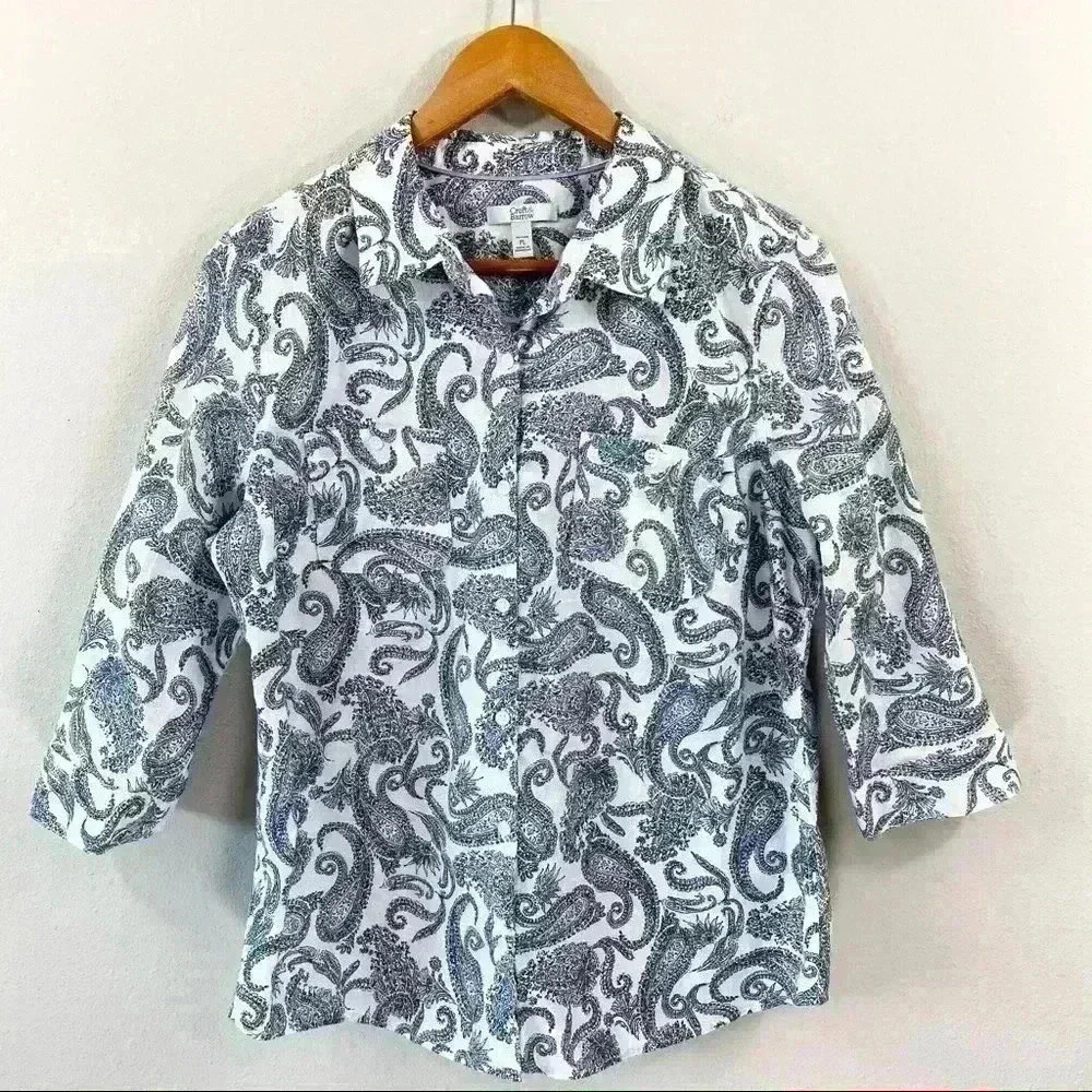 Croft & Barrow petite cotton paisley print collared shirt